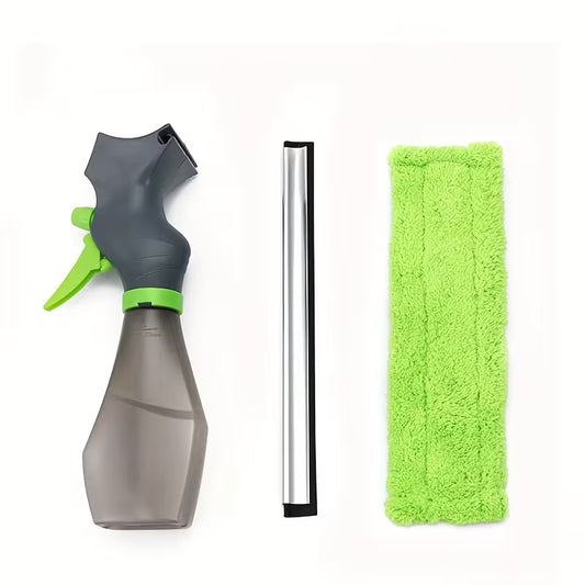 Window Cleaner with Microfiber Cloth - Multifunctional Plastic Cleaning Tool for Living Room, Toilet, Kitchen, Car, Glass Surfaces